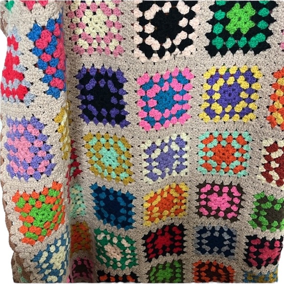 Vintage Mulit-Color Crochet Granny Square Blanket 52x66 - Picture 4 of 4
